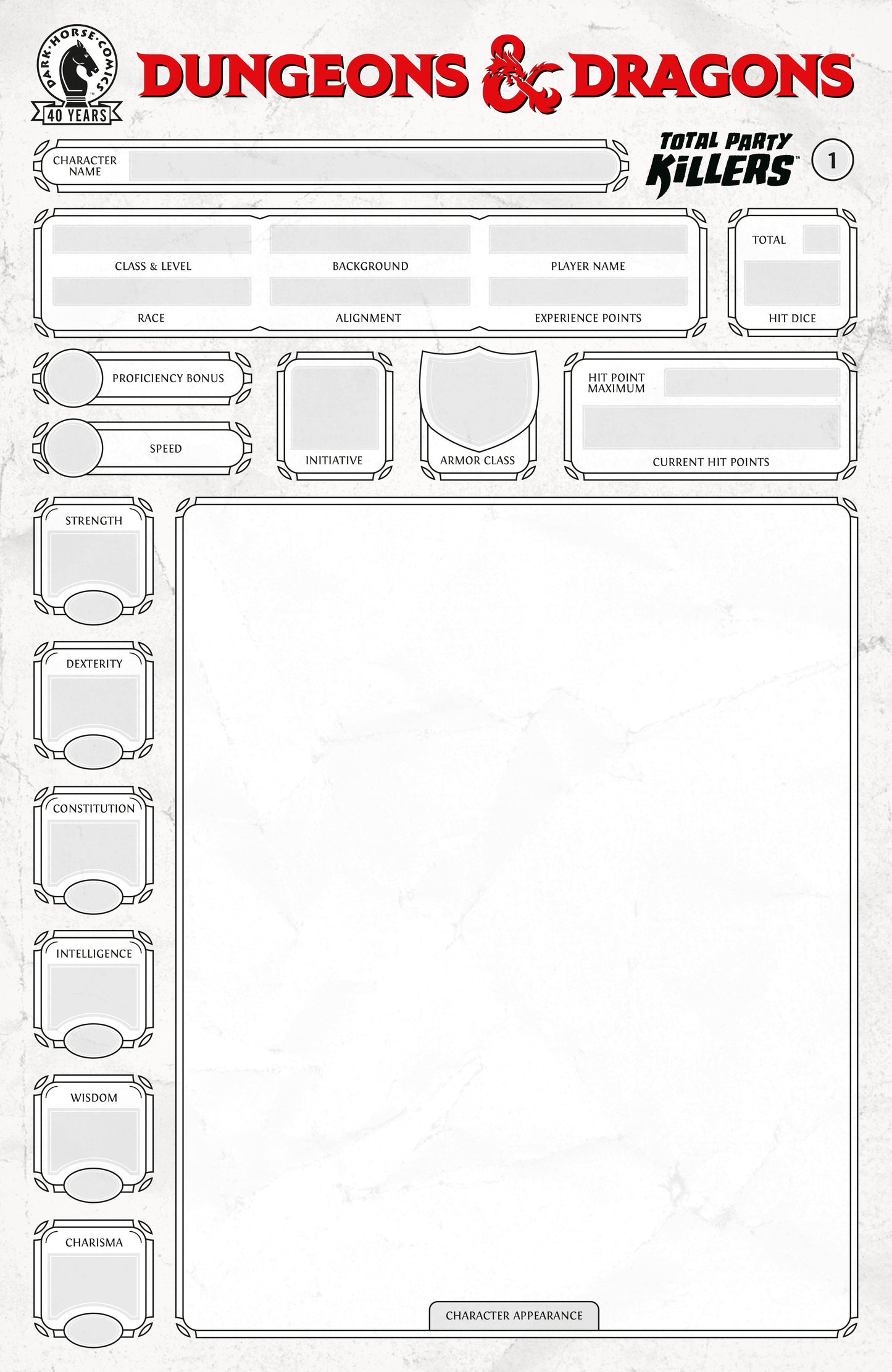 DUNGEONS & DRAGONS: TOTAL PARTY KILLERS #1 CVR E BLANK COVER-CHARACTER SHEET VAR